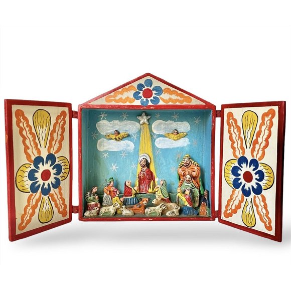 Unique Vintage Holiday Peruvian Retablo Shadow Box Diorama